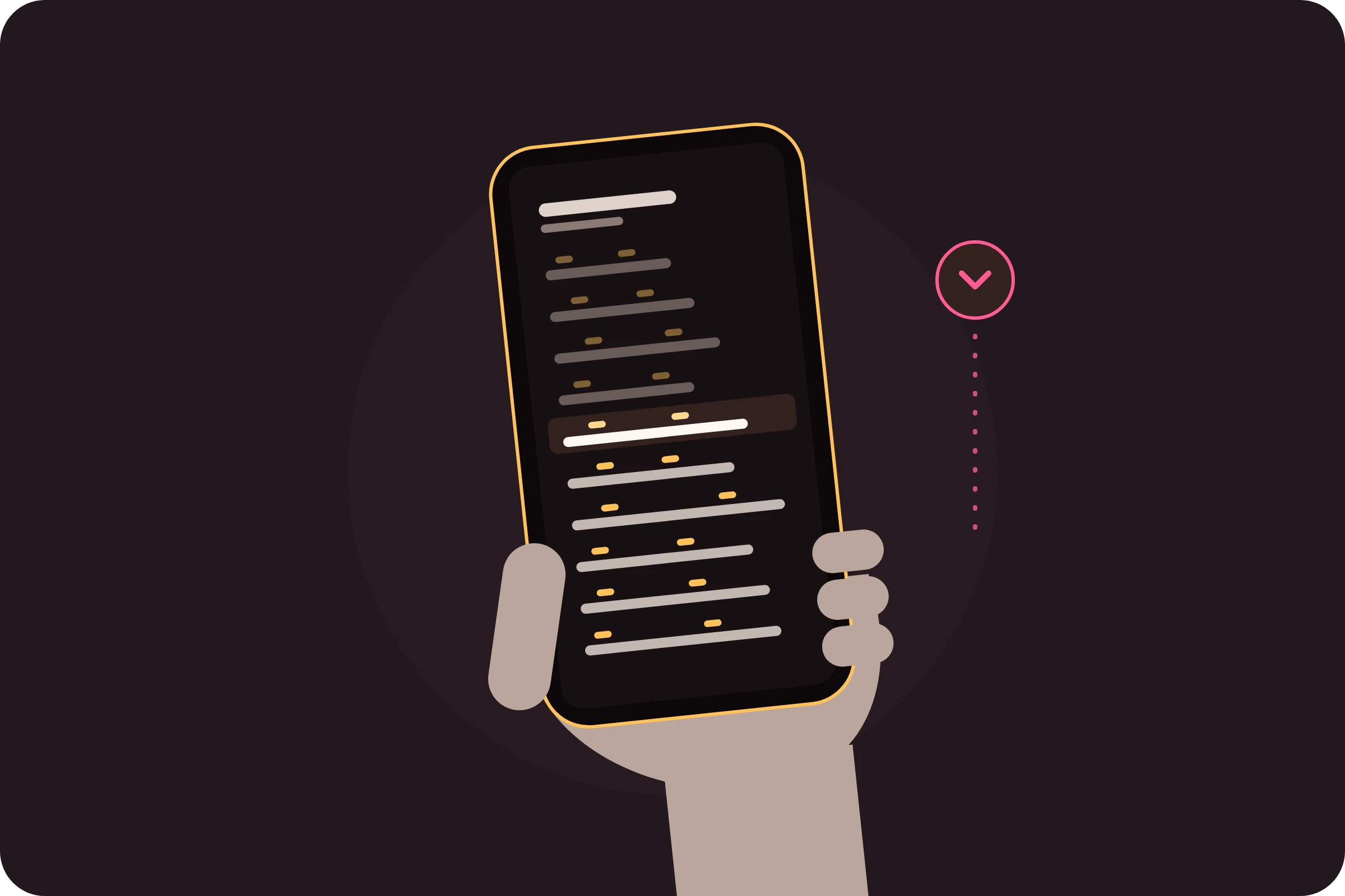 Ein Handy in der Hand, die markierte Zeile folgt dem Gesang