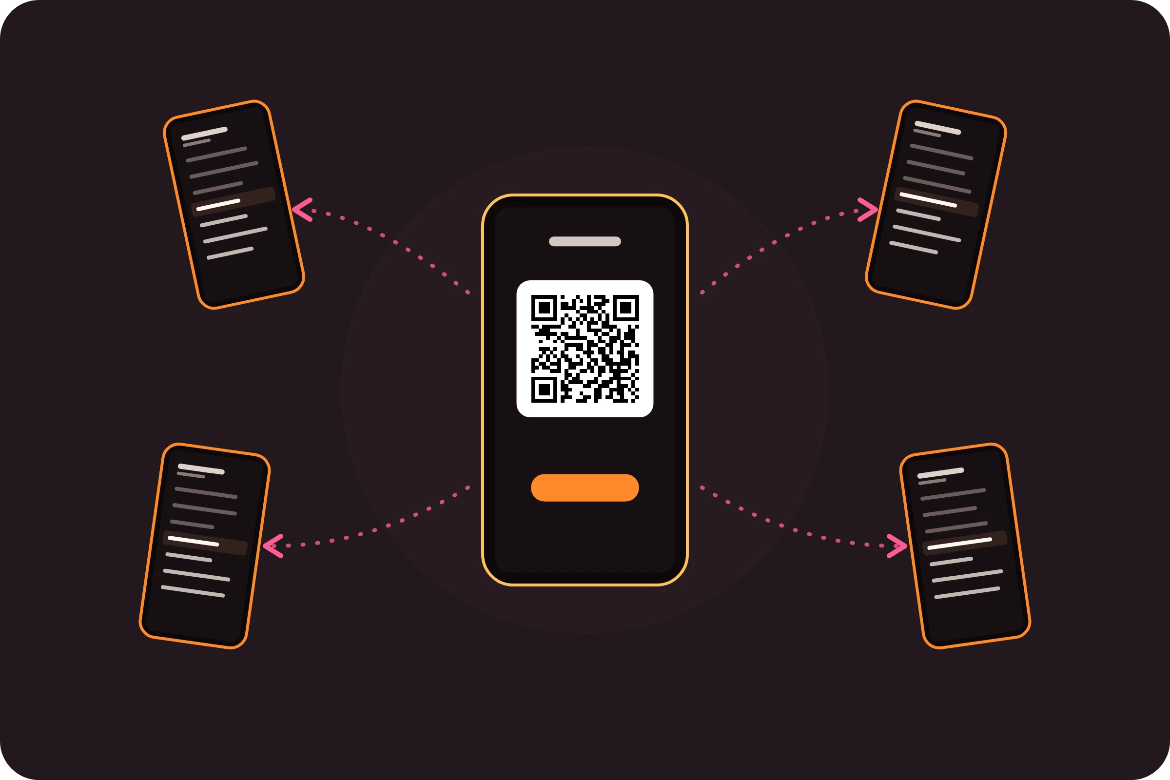 Das Handy des Gastgebers zeigt einen QR-Code, die Handys der Freunde leuchten gleichzeitig auf